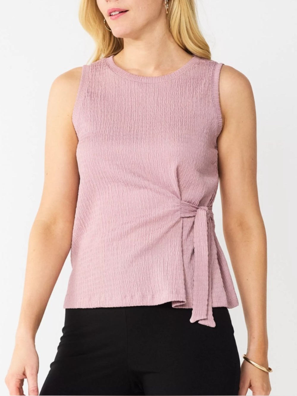 Nine West Dusty Rose Sleeveless Side-Tie Textured Summer Casual Top- XXL